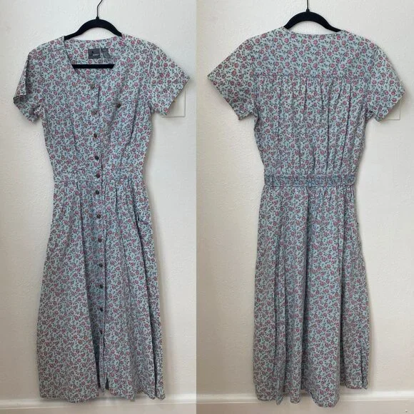 Vintage Liz Wear Floral Button Up Cottagecore Whimsical Midi Dress Size 4 Petite - Picture 4 of 11